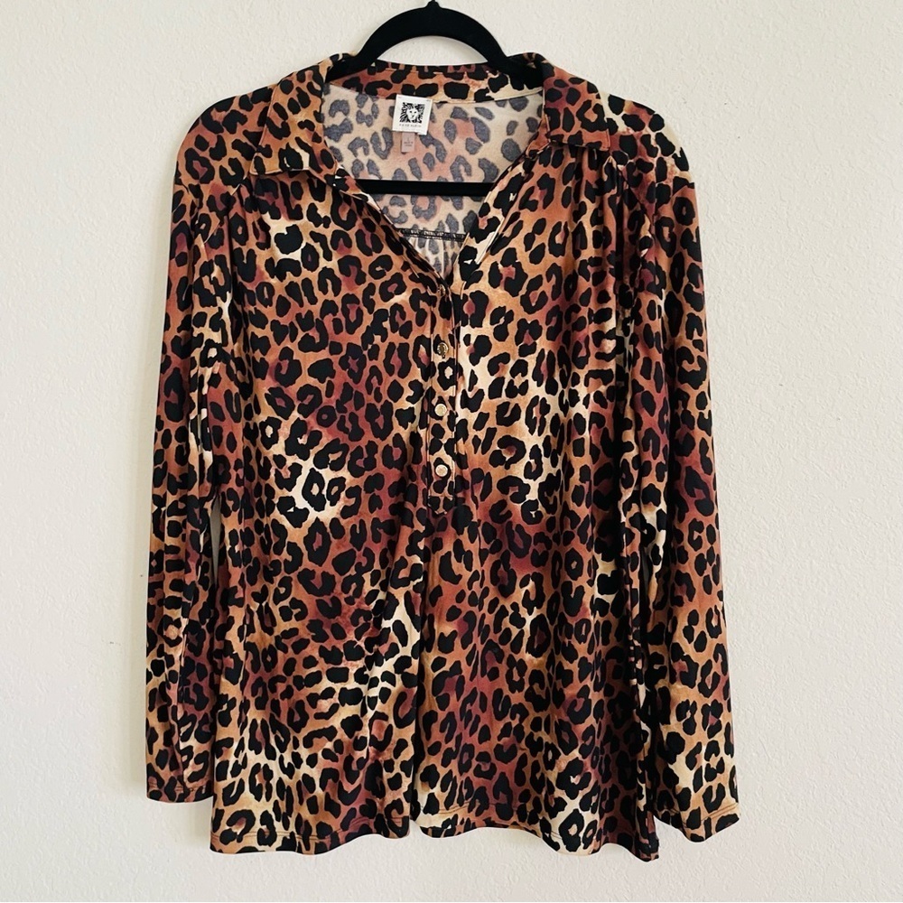 Leopard Print Button-Front Women’s Top - Brown Multi